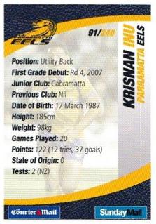 2008 Daily Telegraph NRL #91 Krisnan Inu Back